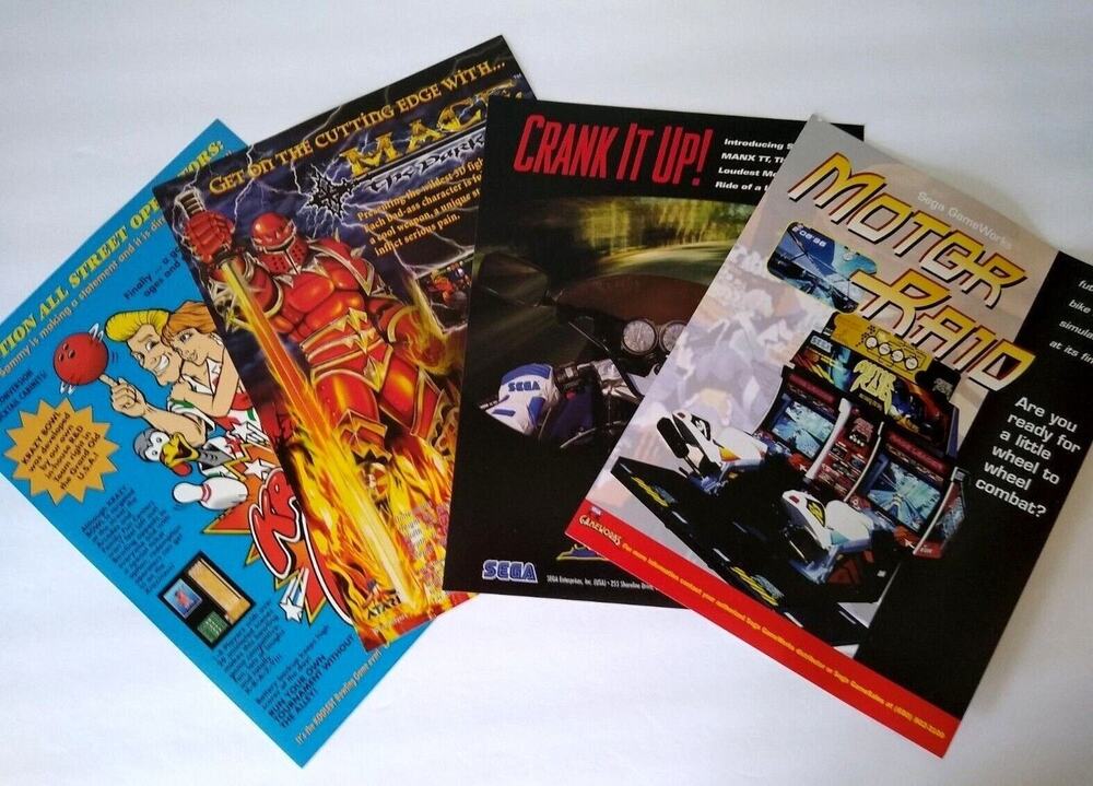 Arcade Game Flyers Motor Raid Manx TT Super3 Bike Mace The Dark Age Krazy Bowl